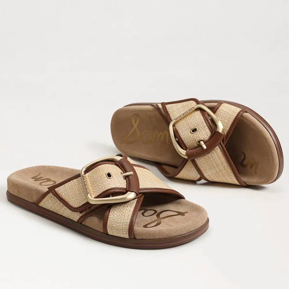 NEW SAM EDELMAN women's darla multi buckle slide sandals in bleached beechwood f - Picture 3 of 7